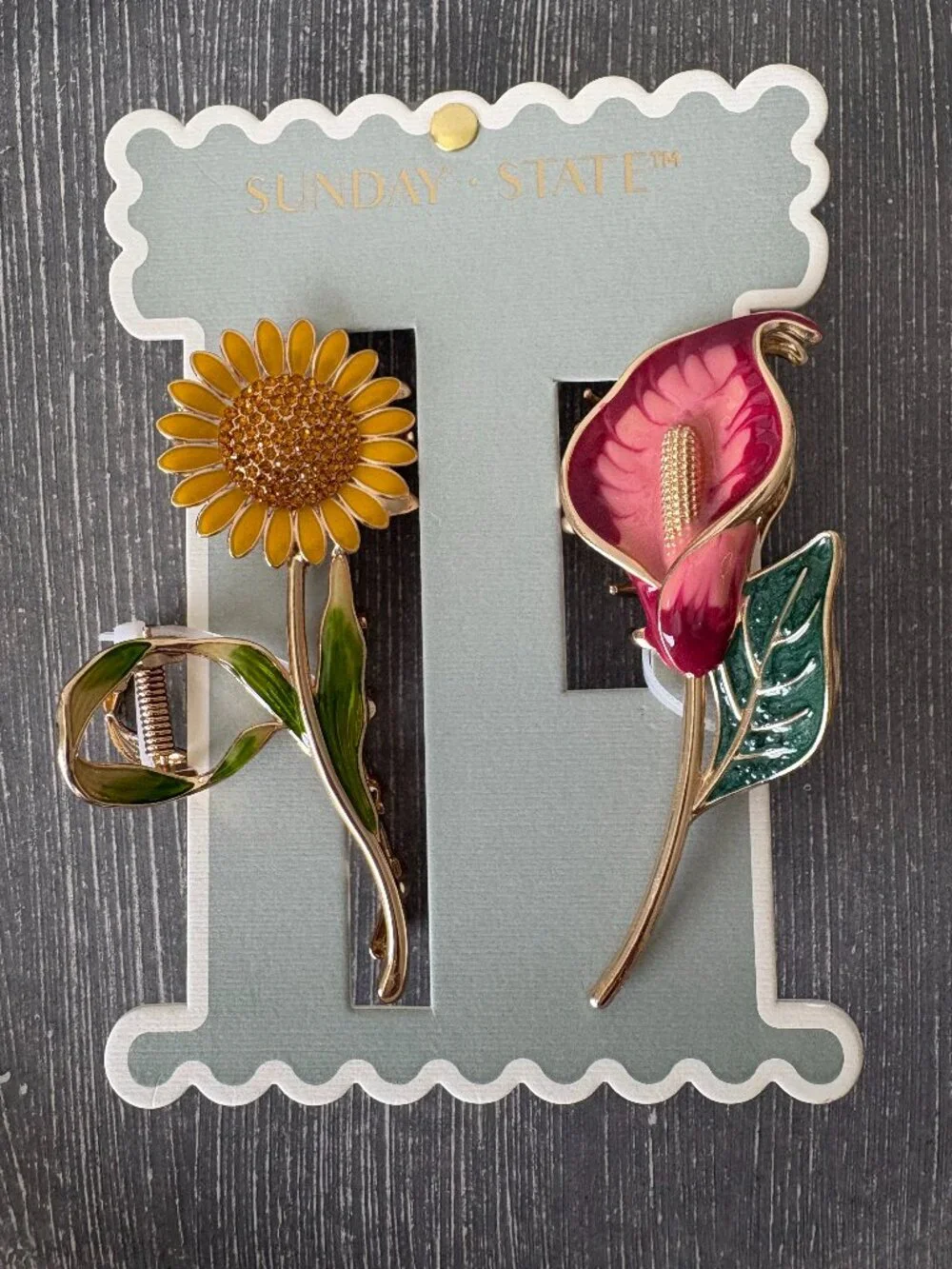 NWT - Sunday State Metal Hair Clip - Set of 2 - Sunflower and Mauve Calla Lily